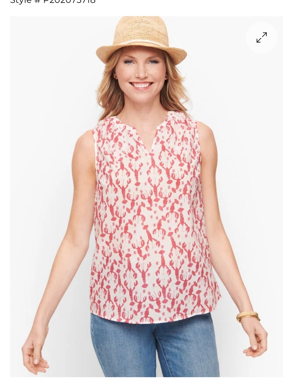 Talbots Lobster Print Shell shirt size small petite, sleeveless nantucket vibe